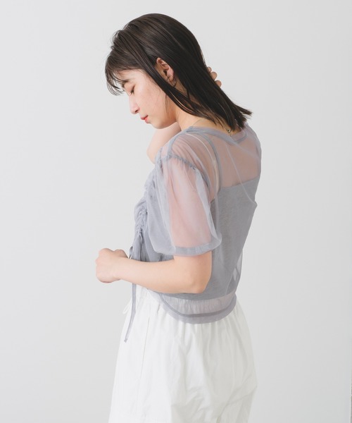 Kastane（カスタネ）の「【新色追加】キャミ付きチュールTee（Tシャツ/カットソー・レディース・ライトグレー/ブラック/アイボリー/ピンク系その他/ブラウン・FREE）」の21枚目の写真