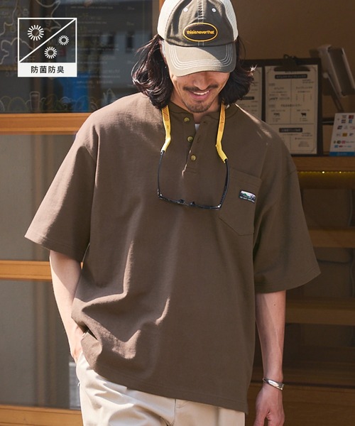 Tシャツ/カットソー（ブラウン/茶色系・ヘンリーネック）ファッション