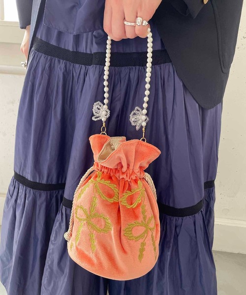 Casselini(キャセリーニ)スカラップエンブロイダリー巾着（ハンドバッグ）｜Casselini（キャセリーニ）