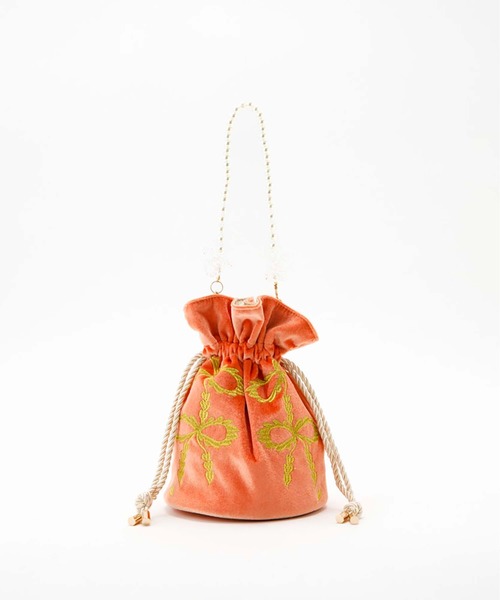 Casselini(キャセリーニ)の「Casselini(キャセリーニ)スカラップエンブロイダリー巾着(ハンドバッグ・レディース・ピンク/ブラック/アイボリー/ブルー/スモークピンク・FREE)」の14枚目の写真