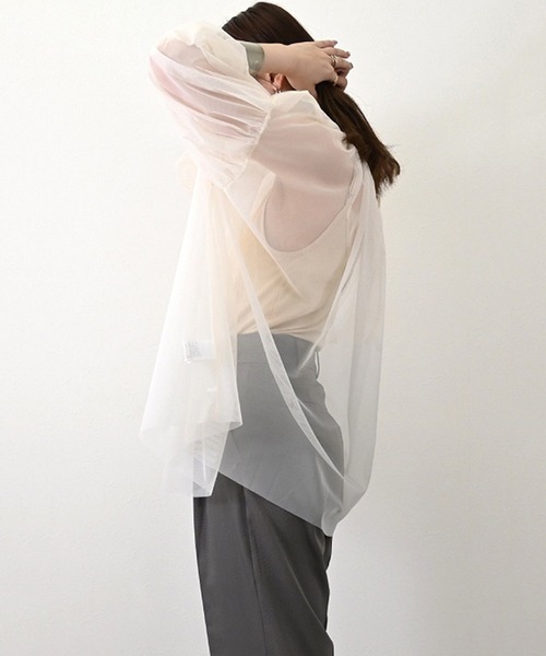 STYLEBLOCK（スタイルブロック）の「チュールレイヤードギャザーブラウス（シャツ/ブラウス・レディース・クリーム/ブラック/アイボリー・M）」の6枚目の写真