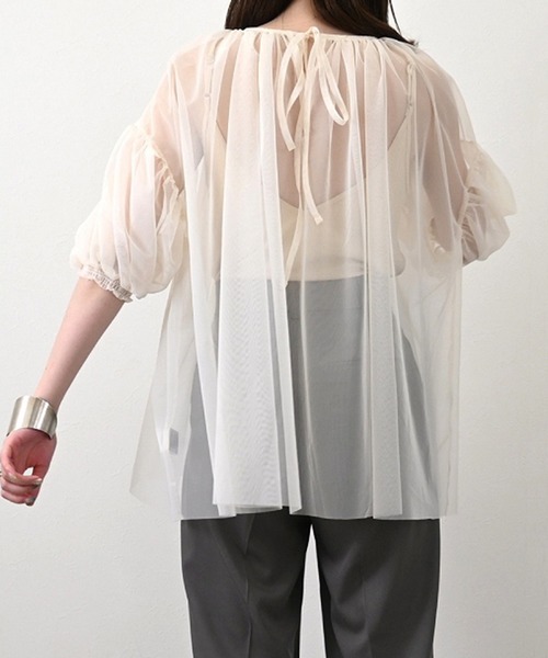 STYLEBLOCK（スタイルブロック）の「チュールレイヤードギャザーブラウス（シャツ/ブラウス・レディース・クリーム/ブラック/アイボリー・M）」の7枚目の写真