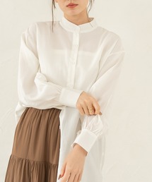 スタンドカラーロングシャツ/stand collar long shirt