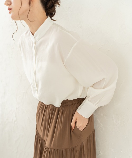 chocomee(チョコミー)の「スタンドカラーロングシャツ/stand collar long shirt(シャツ/ブラウス・レディース・ホワイト・FREE)」の4枚目の写真