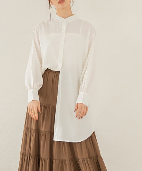 chocomee(チョコミー)の「スタンドカラーロングシャツ/stand collar long shirt(シャツ/ブラウス・レディース・ホワイト・FREE)」の2枚目の写真