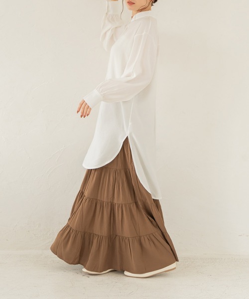 chocomee(チョコミー)の「スタンドカラーロングシャツ/stand collar long shirt(シャツ/ブラウス・レディース・ホワイト・FREE)」の5枚目の写真