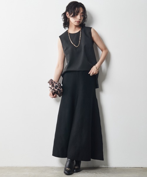 CHIC STYLE(シックスタイル)の「<大きいサイズ>ニットフレアロングスカート シックスタイル(スカート・レディース・ブラウン/ブラック・3L/5L/4L/L/LL)」の8枚目の写真