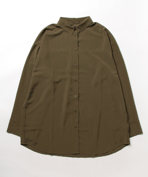STYLEBLOCK(スタイルブロック)の「シアーギンガム釦スリットスリーブオーバーシャツ(シャツ/ブラウス・レディース・カーキ/ブラック/ホワイト・M)」の3枚目の写真