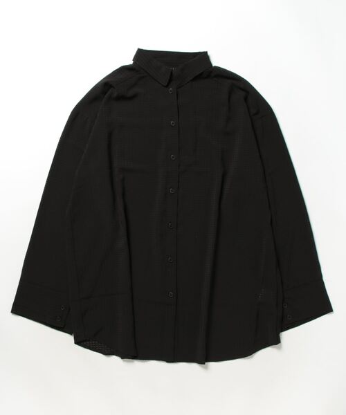 STYLEBLOCK(スタイルブロック)の「シアーギンガム釦スリットスリーブオーバーシャツ(シャツ/ブラウス・レディース・カーキ/ブラック/ホワイト・M)」の2枚目の写真