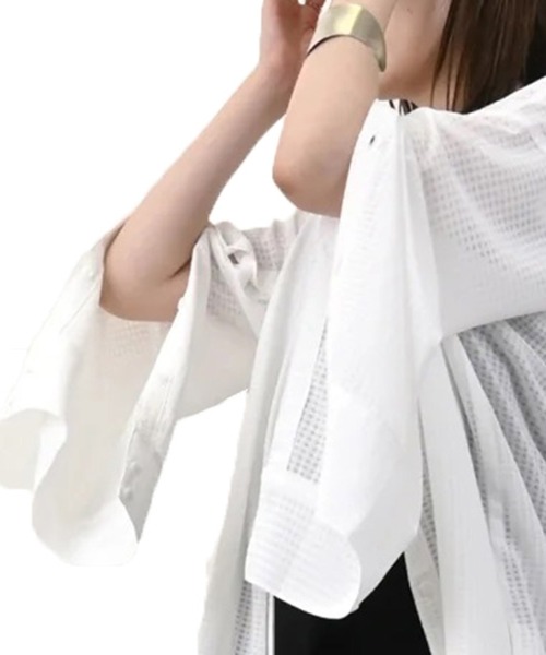 STYLEBLOCK(スタイルブロック)の「シアーギンガム釦スリットスリーブオーバーシャツ(シャツ/ブラウス・レディース・カーキ/ブラック/ホワイト・M)」の9枚目の写真