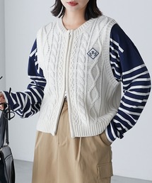 BONLECILL | ダブルジップ エンブレム刺繍ワッペンニットベスト(ベスト)