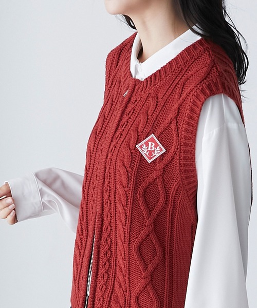 BONLECILL（ボンルシール）の「ダブルジップ エンブレム刺繍ワッペンニットベスト（ベスト・レディース・ブラウン/チャコールグレー/レッド/アイボリー・FREE）」の20枚目の写真