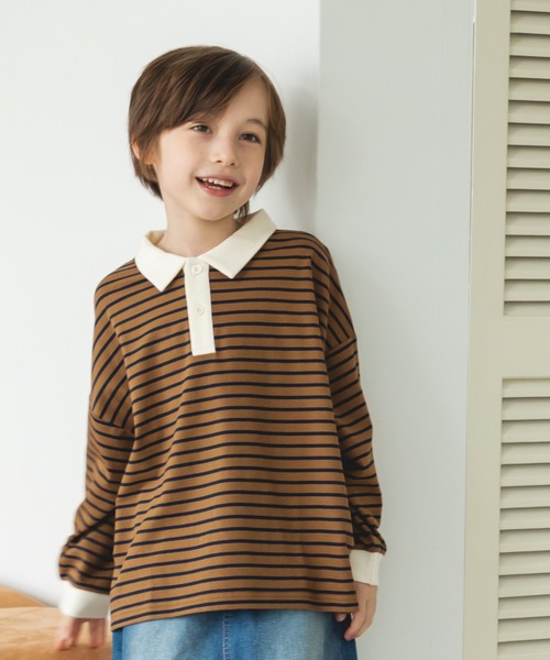 pairmanon（ペアマノン）の「配色 長袖 ポロTシャツ（Tシャツ/カットソー・キッズ・ダークブルー/ブラック/ライトベージュ/ブラウン系その他/ブルー系その他/その他/ミント/ブラック系その他6・100/120/130/110/150/80/140/90）」の4枚目の写真