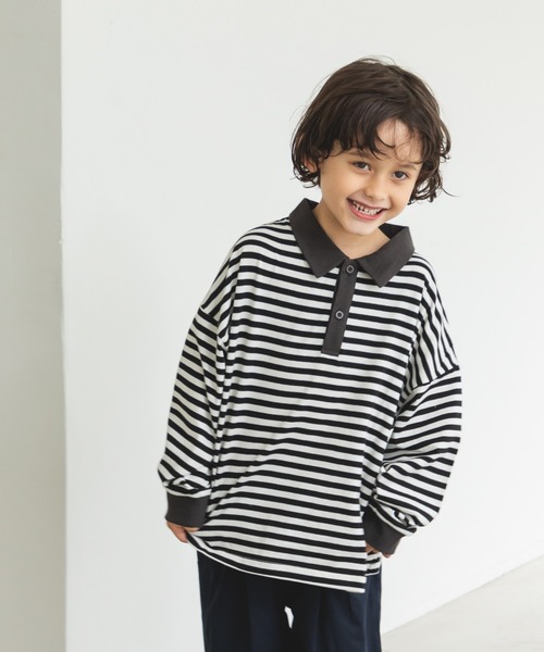 pairmanon（ペアマノン）の「配色 長袖 ポロTシャツ（Tシャツ/カットソー・キッズ・ダークブルー/ブラック/ライトベージュ/ブラウン系その他/ブルー系その他/その他/ミント/ブラック系その他6・100/120/130/110/150/80/140/90）」の3枚目の写真