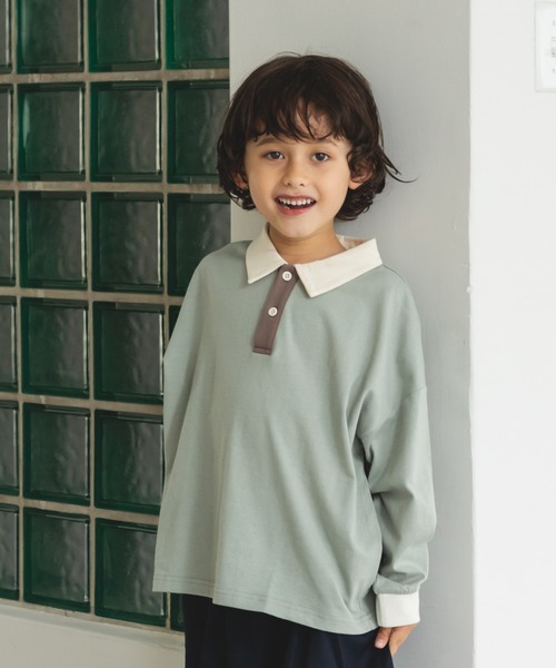 pairmanon（ペアマノン）の「配色 長袖 ポロTシャツ（Tシャツ/カットソー・キッズ・ダークブルー/ブラック/ライトベージュ/ブラウン系その他/ブルー系その他/その他/ミント/ブラック系その他6・100/120/130/110/150/80/140/90）」の6枚目の写真