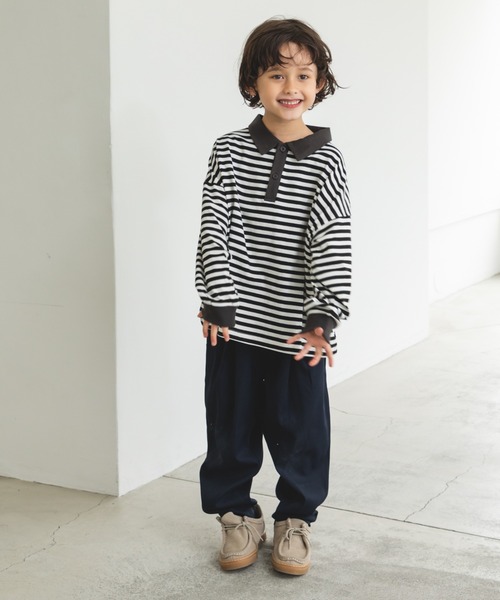 pairmanon（ペアマノン）の「配色 長袖 ポロTシャツ（Tシャツ/カットソー・キッズ・ダークブルー/ブラック/ライトベージュ/ブラウン系その他/ブルー系その他/その他/ミント/ブラック系その他6・100/120/130/110/150/80/140/90）」の12枚目の写真