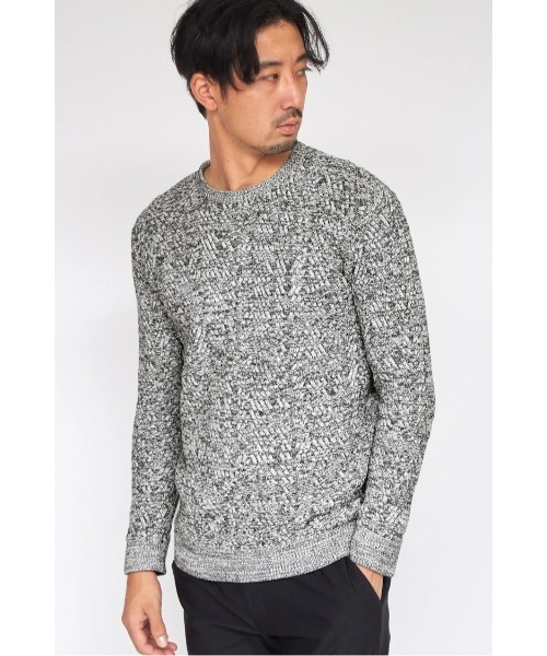 HIGH STREET（ハイストリート）の「HIGH STREET∴ランダムへリンボンモールクルーネックニット（ニット/セーター・メンズ・ダークブラウン系/グレー系その他/グレー・M/L/LL）」の3枚目の写真