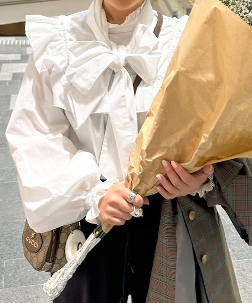 Alley by w closet（アリーバイダブルクローゼット）の「【Alley】ボリュームボウタイブラウス（シャツ/ブラウス・レディース・オフホワイト/ピンク系その他・FREE）」の10枚目の写真