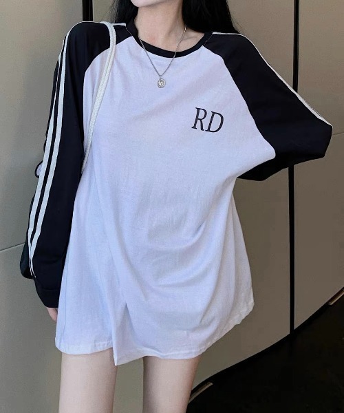 SHEENA(シーナ)の「袖ライン配色ラグランルーズロンT(Tシャツ/カットソー・レディース・チャコールグレー/ホワイト・M)」の3枚目の写真