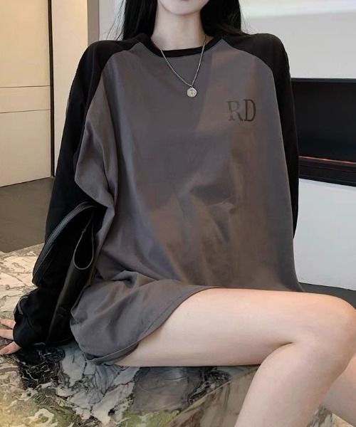 SHEENA(シーナ)の「袖ライン配色ラグランルーズロンT(Tシャツ/カットソー・レディース・チャコールグレー/ホワイト・M)」の10枚目の写真