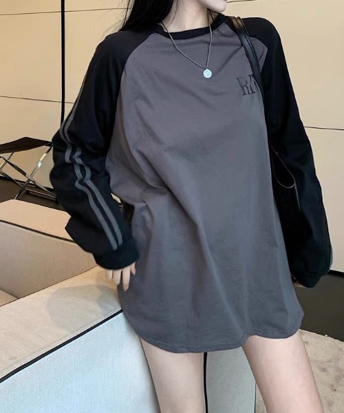 SHEENA(シーナ)の「袖ライン配色ラグランルーズロンT(Tシャツ/カットソー・レディース・チャコールグレー/ホワイト・M)」の17枚目の写真