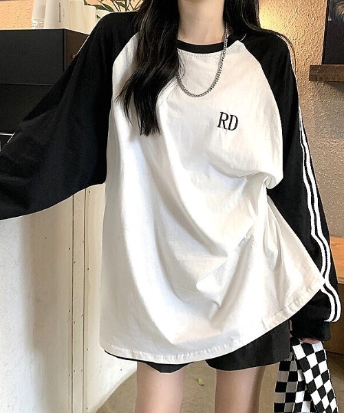 SHEENA(シーナ)の「袖ライン配色ラグランルーズロンT(Tシャツ/カットソー・レディース・チャコールグレー/ホワイト・M)」の14枚目の写真
