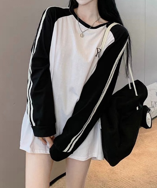 SHEENA(シーナ)の「袖ライン配色ラグランルーズロンT(Tシャツ/カットソー・レディース・チャコールグレー/ホワイト・M)」の21枚目の写真
