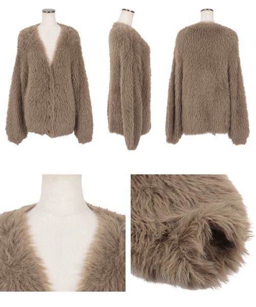 KOBE LETTUCE(コウベレタス)の「シャギーニットVネックロングカーディガン(カーディガン/ボレロ・レディース・グレー系/モカ/オフホワイト/ピンク・M)」の7枚目の写真