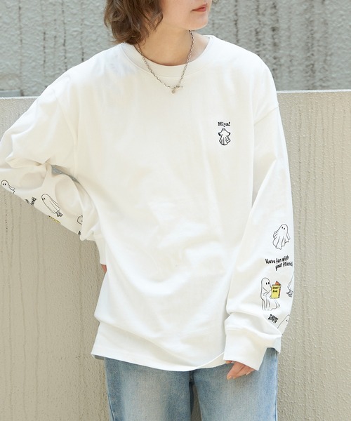 NO NEED(ノーニード)の「袖オバケプリント ロングスリーブTシャツ(Tシャツ/カットソー・メンズ・ライトグレー/ホワイト/チャコールグレー・L/M)」の2枚目の写真