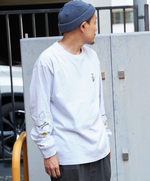 NO NEED(ノーニード)の「袖オバケプリント ロングスリーブTシャツ(Tシャツ/カットソー・メンズ・ライトグレー/ホワイト/チャコールグレー・L/M)」の1枚目の写真