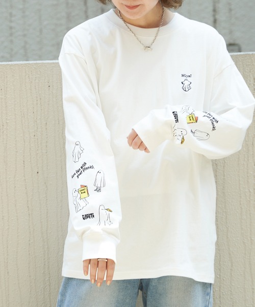 NO NEED(ノーニード)の「袖オバケプリント ロングスリーブTシャツ(Tシャツ/カットソー・メンズ・ライトグレー/ホワイト/チャコールグレー・L/M)」の5枚目の写真