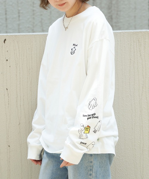 NO NEED(ノーニード)の「袖オバケプリント ロングスリーブTシャツ(Tシャツ/カットソー・メンズ・ライトグレー/ホワイト/チャコールグレー・L/M)」の6枚目の写真