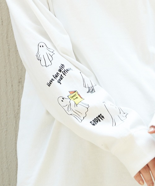 NO NEED(ノーニード)の「袖オバケプリント ロングスリーブTシャツ(Tシャツ/カットソー・メンズ・ライトグレー/ホワイト/チャコールグレー・L/M)」の8枚目の写真