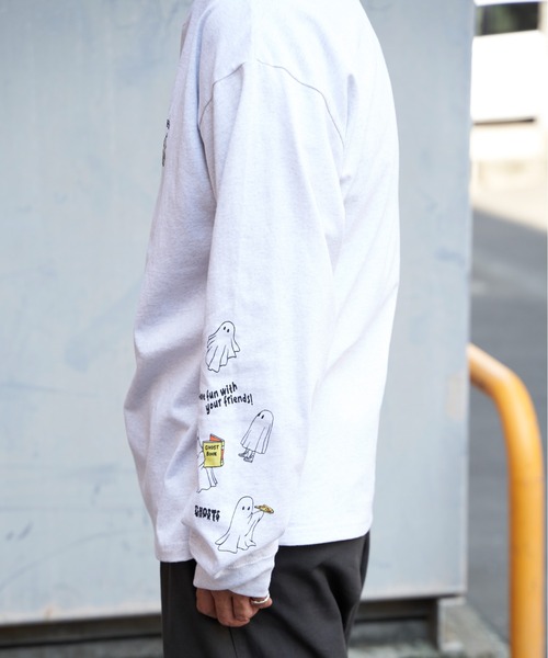 NO NEED(ノーニード)の「袖オバケプリント ロングスリーブTシャツ(Tシャツ/カットソー・メンズ・ライトグレー/ホワイト/チャコールグレー・L/M)」の20枚目の写真