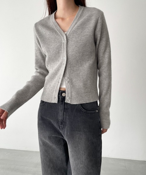 CANAL JEAN(キャナルジーン)の「El mar Vネックリブニットカーディガン(カーディガン/ボレロ・レディース・グレー/ブラック・ONE SIZE)」の1枚目の写真