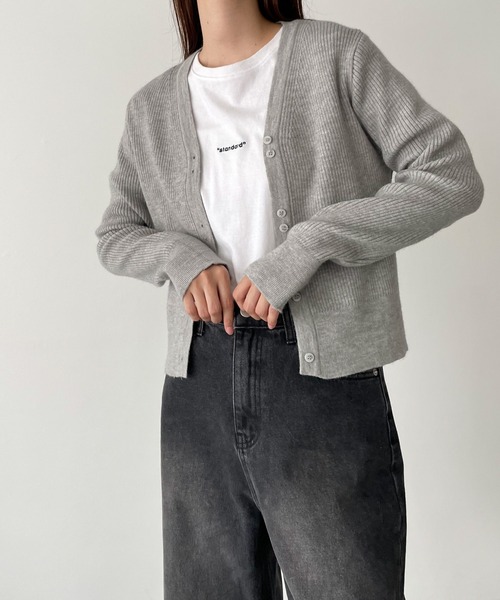 CANAL JEAN(キャナルジーン)の「El mar Vネックリブニットカーディガン(カーディガン/ボレロ・レディース・グレー/ブラック・ONE SIZE)」の8枚目の写真