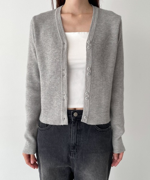 CANAL JEAN(キャナルジーン)の「El mar Vネックリブニットカーディガン(カーディガン/ボレロ・レディース・グレー/ブラック・ONE SIZE)」の13枚目の写真