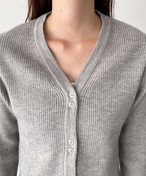 CANAL JEAN(キャナルジーン)の「El mar Vネックリブニットカーディガン(カーディガン/ボレロ・レディース・グレー/ブラック・ONE SIZE)」の4枚目の写真