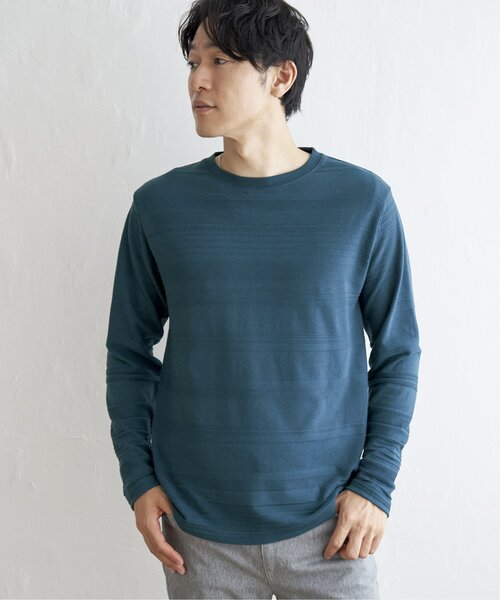 ikka（イッカ）の「ランダムリップルボーダーロンT（Tシャツ/カットソー・メンズ・シルバー/ブラック/ホワイト/グリーン・L/XL/M/S）」の5枚目の写真