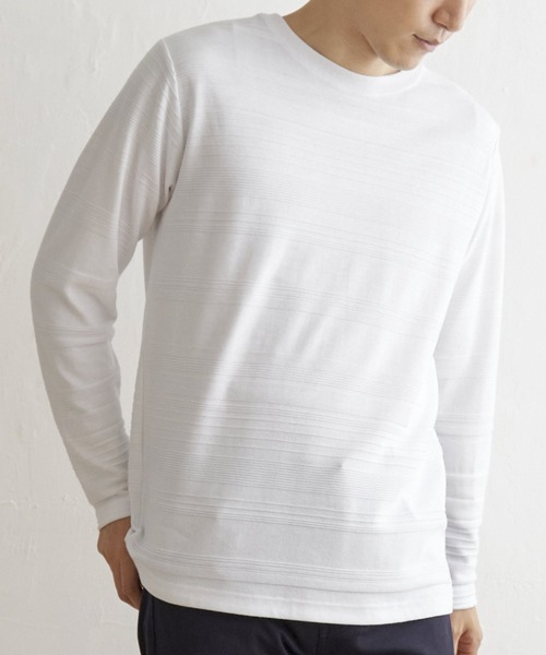 ikka（イッカ）の「ランダムリップルボーダーロンT（Tシャツ/カットソー・メンズ・シルバー/ブラック/ホワイト/グリーン・L/XL/M/S）」の2枚目の写真