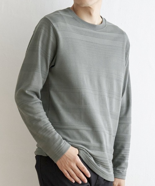 ikka（イッカ）の「ランダムリップルボーダーロンT（Tシャツ/カットソー・メンズ・シルバー/ブラック/ホワイト/グリーン・L/XL/M/S）」の4枚目の写真