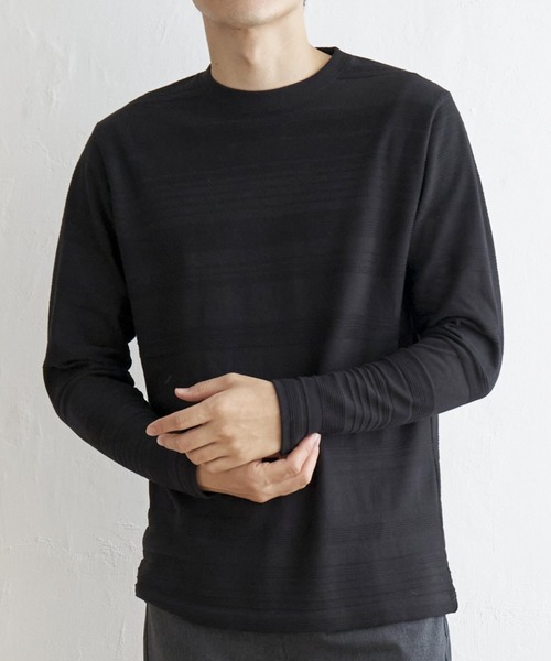 ikka（イッカ）の「ランダムリップルボーダーロンT（Tシャツ/カットソー・メンズ・シルバー/ブラック/ホワイト/グリーン・L/XL/M/S）」の3枚目の写真