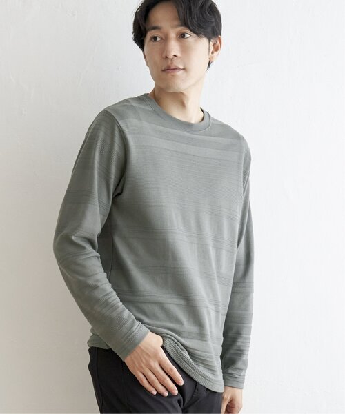 ikka（イッカ）の「ランダムリップルボーダーロンT（Tシャツ/カットソー・メンズ・シルバー/ブラック/ホワイト/グリーン・L/XL/M/S）」の22枚目の写真