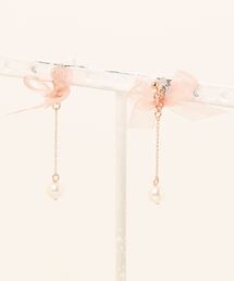 GGD SELECT（ジージーディー　セレクト）の「ノンホールオーガンジーリボン チェーンとパールビーズ5mm 樹脂イヤリング金属アレルギー対応[ACCACC]（イヤリング）」