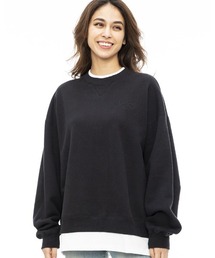 BILLABONG レディース FAKE LAYERD BIG SWEAT CREW トレーナー 【2023年秋冬モデル】/ビラボンワンポイント胸ブランドロゴ裾カラー切り替えクルーネックトレーナー
