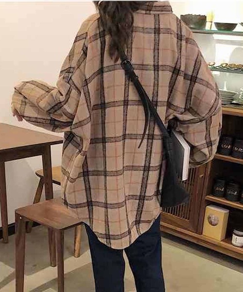 NANEA(ナネア)の「起毛チェックシャツ(シャツ/ブラウス・レディース・モカ/ブルー・フリー)」の6枚目の写真