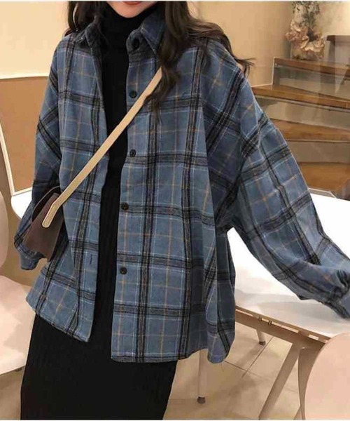 NANEA(ナネア)の「起毛チェックシャツ(シャツ/ブラウス・レディース・モカ/ブルー・フリー)」の9枚目の写真