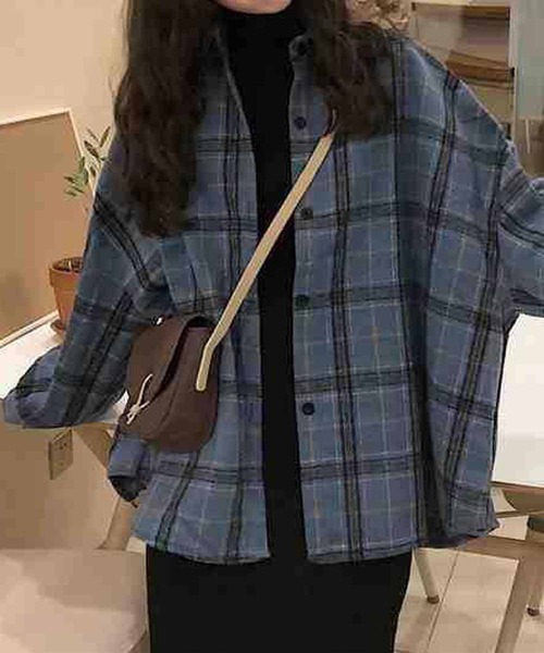 NANEA(ナネア)の「起毛チェックシャツ(シャツ/ブラウス・レディース・モカ/ブルー・フリー)」の10枚目の写真