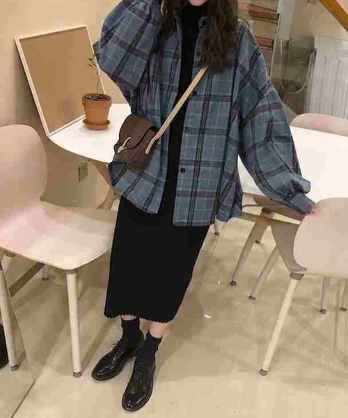NANEA(ナネア)の「起毛チェックシャツ(シャツ/ブラウス・レディース・モカ/ブルー・フリー)」の11枚目の写真