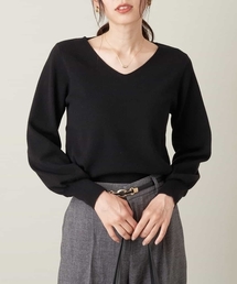 Vネックパフスリーブニット